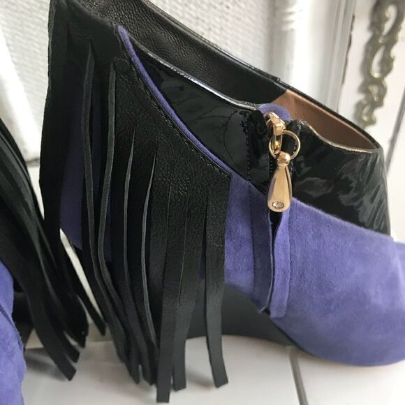 PURPLE SUEDE BRAZILIAN FRINGE  WEDGES - Picture 7 of 8